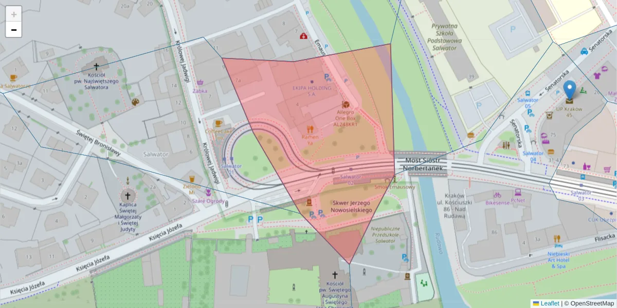 Szczegółowa mapa kodu pocztowego 30-201 z granicami, sąsiednimi kodami pocztowymi i urzędami pocztowymi