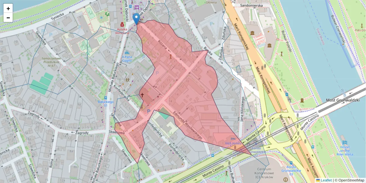 Szczegółowa mapa kodu pocztowego 30-305 z granicami, sąsiednimi kodami pocztowymi i urzędami pocztowymi