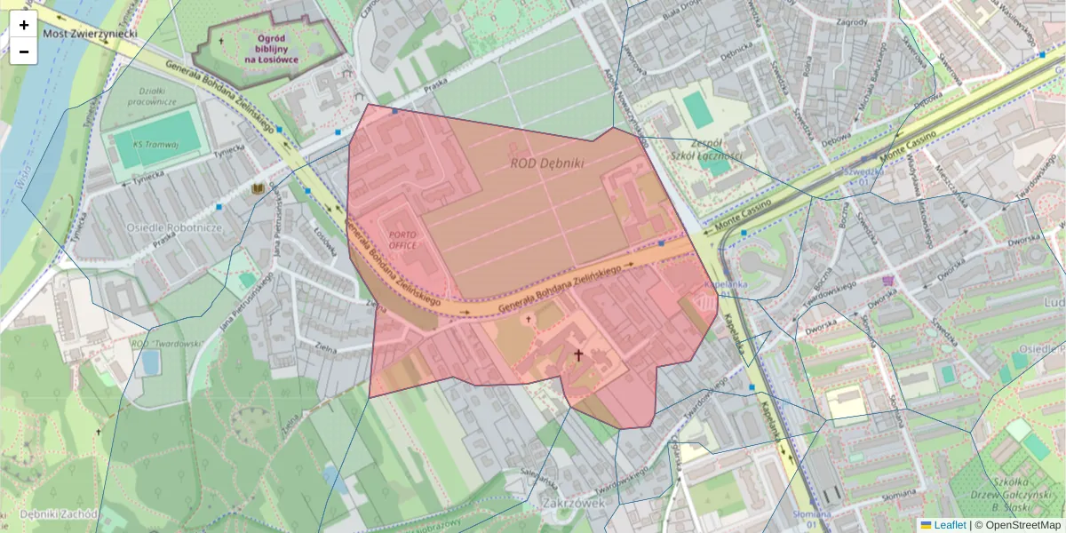 Szczegółowa mapa kodu pocztowego 30-320 z granicami, sąsiednimi kodami pocztowymi i urzędami pocztowymi