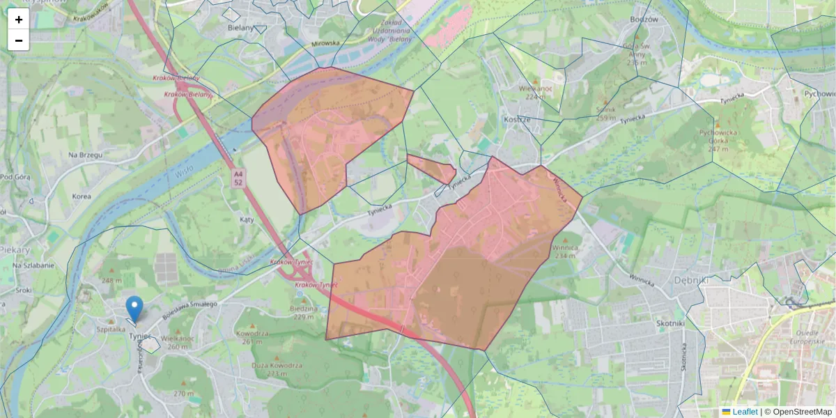 Szczegółowa mapa kodu pocztowego 30-381 z granicami, sąsiednimi kodami pocztowymi i urzędami pocztowymi