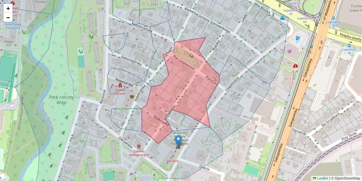 Szczegółowa mapa kodu pocztowego 30-407 z granicami, sąsiednimi kodami pocztowymi i urzędami pocztowymi