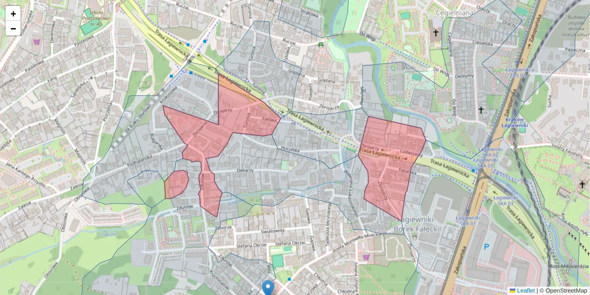 Szczegółowa mapa kodu pocztowego 30-412 z granicami, sąsiednimi kodami pocztowymi i urzędami pocztowymi
