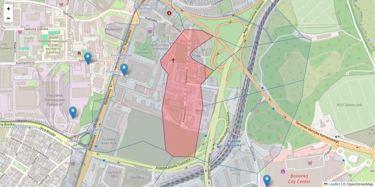 Szczegółowa mapa kodu pocztowego 30-417 z granicami, sąsiednimi kodami pocztowymi i urzędami pocztowymi