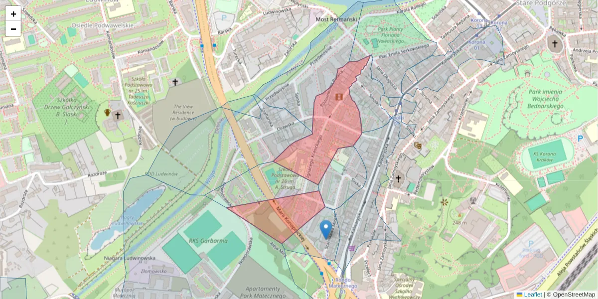 Szczegółowa mapa kodu pocztowego 30-503 z granicami, sąsiednimi kodami pocztowymi i urzędami pocztowymi