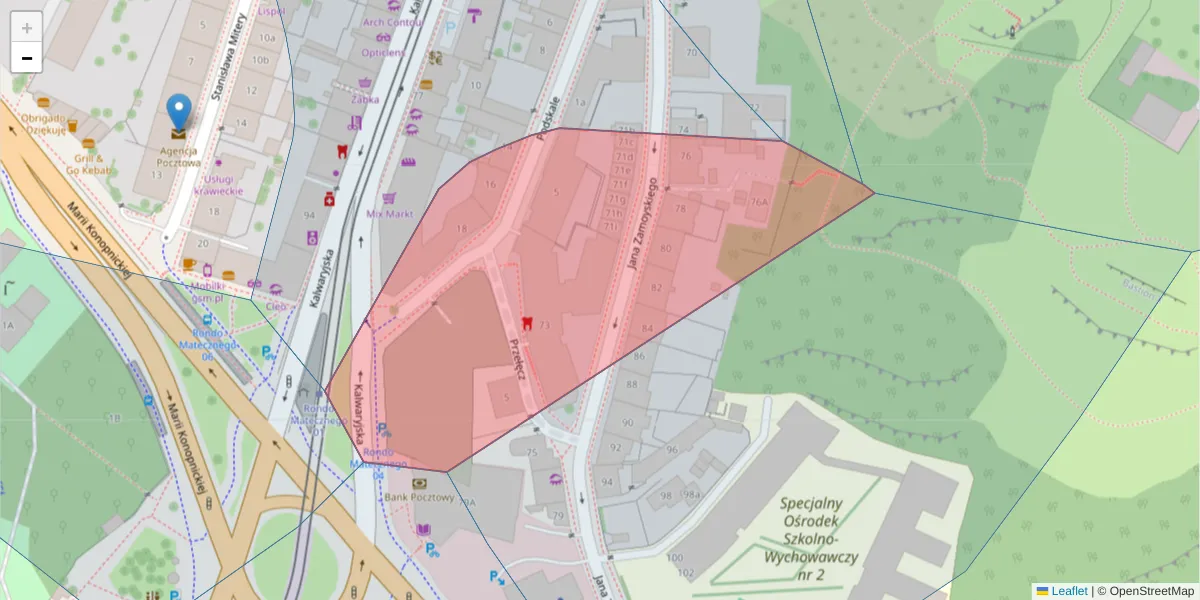 Szczegółowa mapa kodu pocztowego 30-522 z granicami, sąsiednimi kodami pocztowymi i urzędami pocztowymi