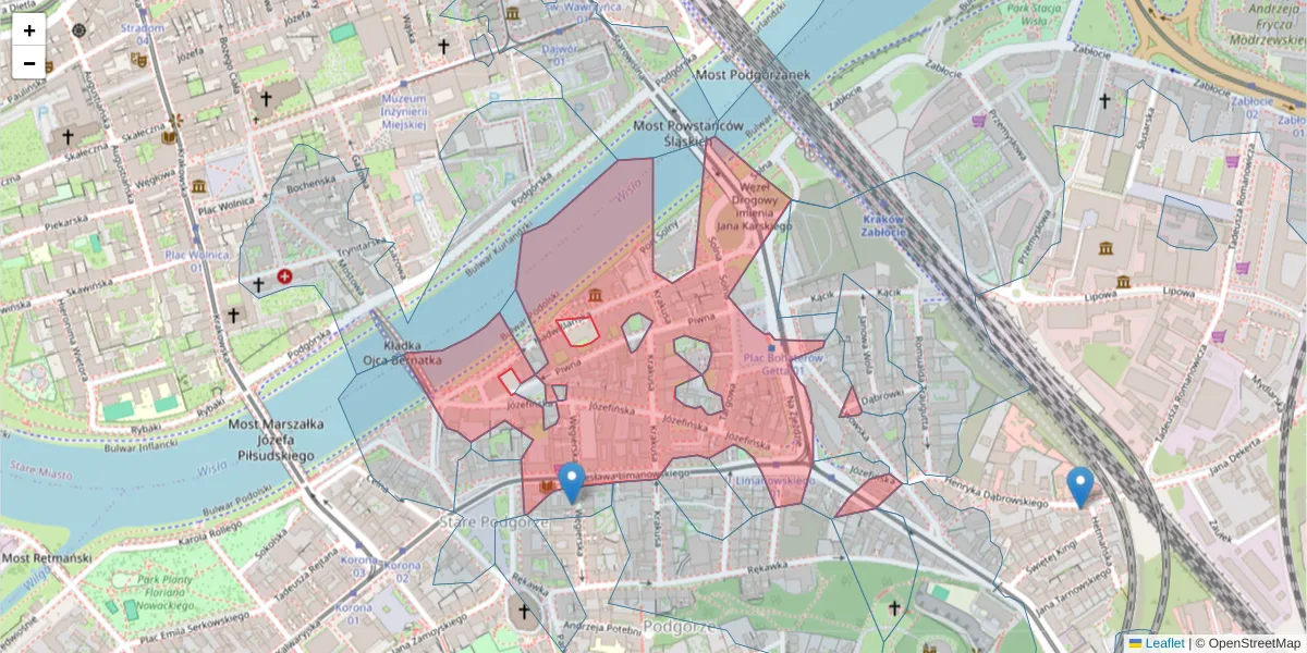 Szczegółowa mapa kodu pocztowego 30-530 z granicami, sąsiednimi kodami pocztowymi i urzędami pocztowymi