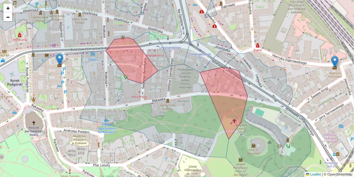 Szczegółowa mapa kodu pocztowego 30-534 z granicami, sąsiednimi kodami pocztowymi i urzędami pocztowymi