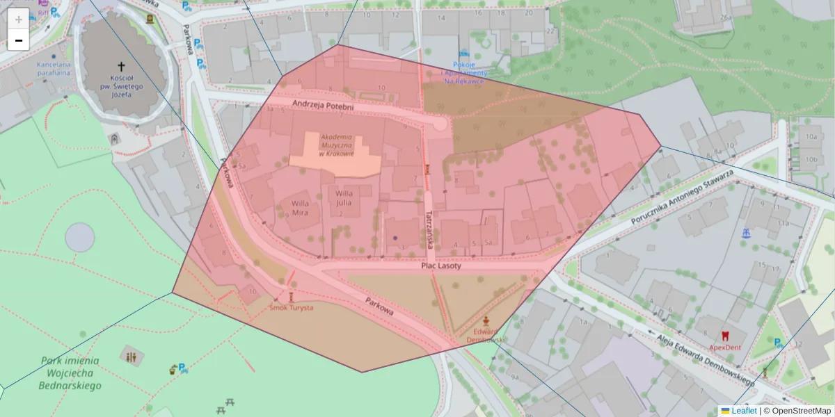 Szczegółowa mapa kodu pocztowego 30-537 z granicami, sąsiednimi kodami pocztowymi i urzędami pocztowymi