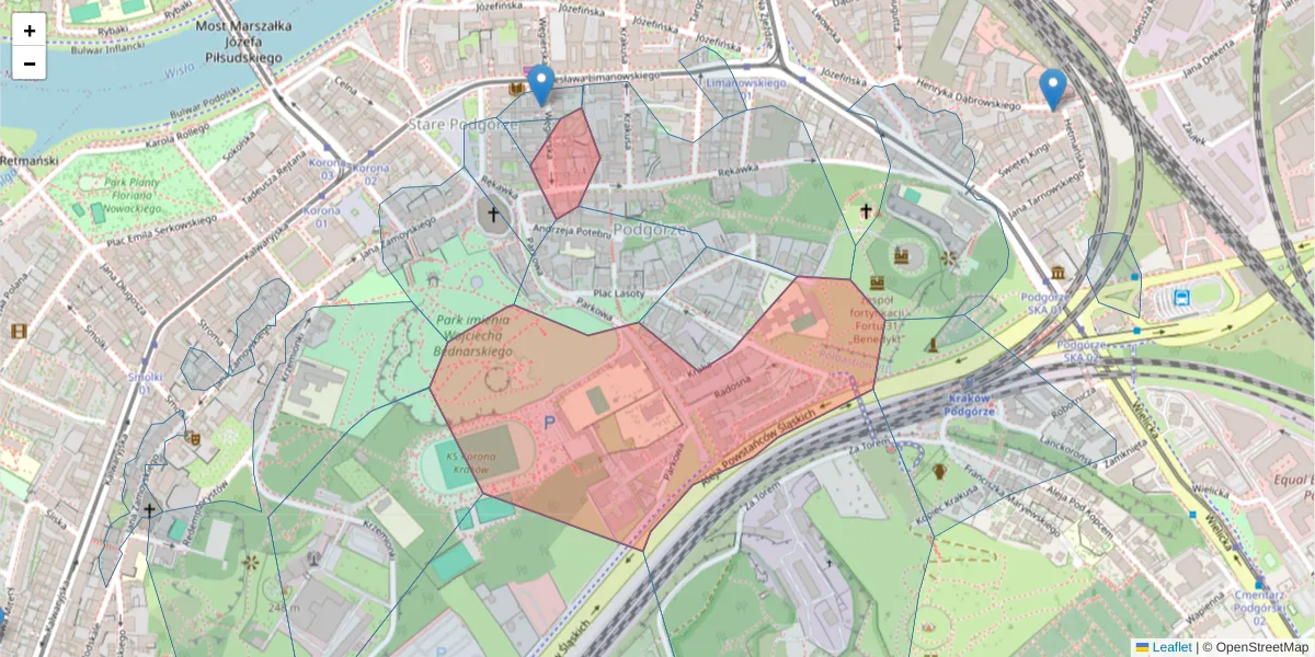 Szczegółowa mapa kodu pocztowego 30-538 z granicami, sąsiednimi kodami pocztowymi i urzędami pocztowymi