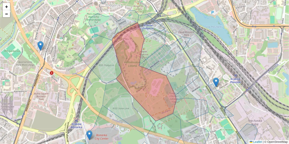 Szczegółowa mapa kodu pocztowego 30-542 z granicami, sąsiednimi kodami pocztowymi i urzędami pocztowymi