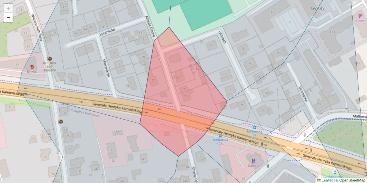 Szczegółowa mapa kodu pocztowego 30-566 z granicami, sąsiednimi kodami pocztowymi i urzędami pocztowymi