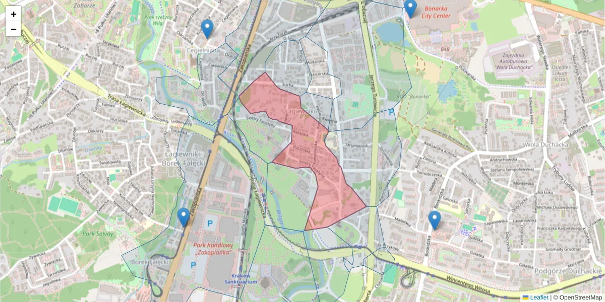 Szczegółowa mapa kodu pocztowego 30-608 z granicami, sąsiednimi kodami pocztowymi i urzędami pocztowymi
