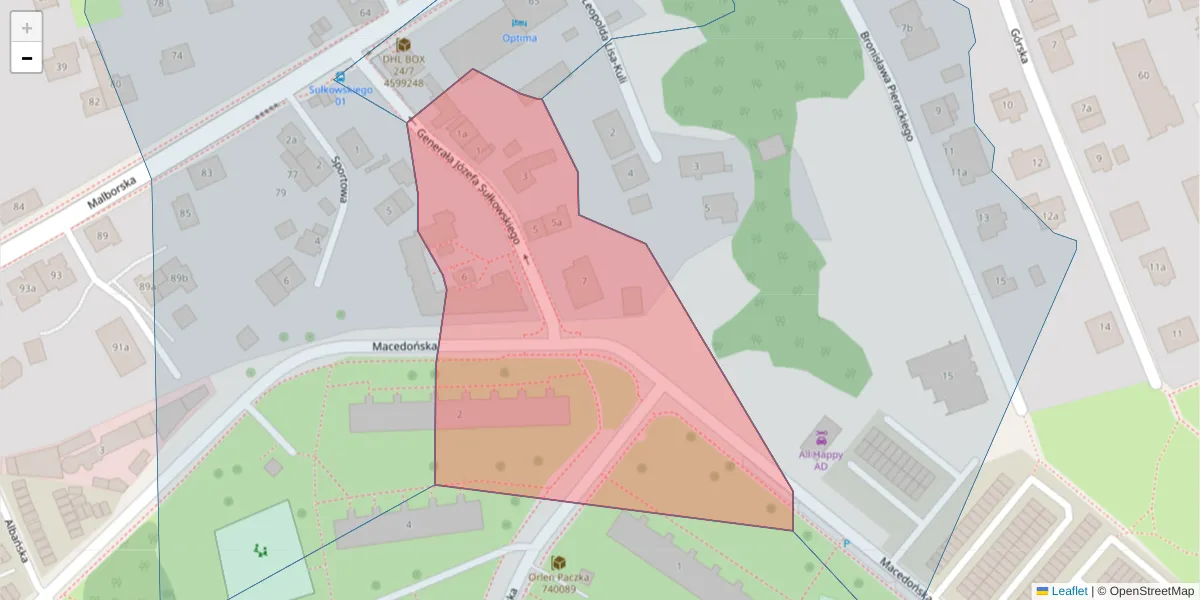 Szczegółowa mapa kodu pocztowego 30-626 z granicami, sąsiednimi kodami pocztowymi i urzędami pocztowymi