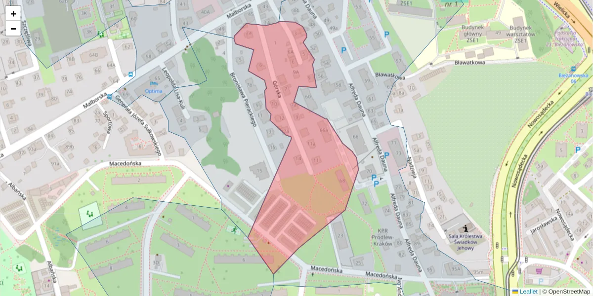 Szczegółowa mapa kodu pocztowego 30-628 z granicami, sąsiednimi kodami pocztowymi i urzędami pocztowymi