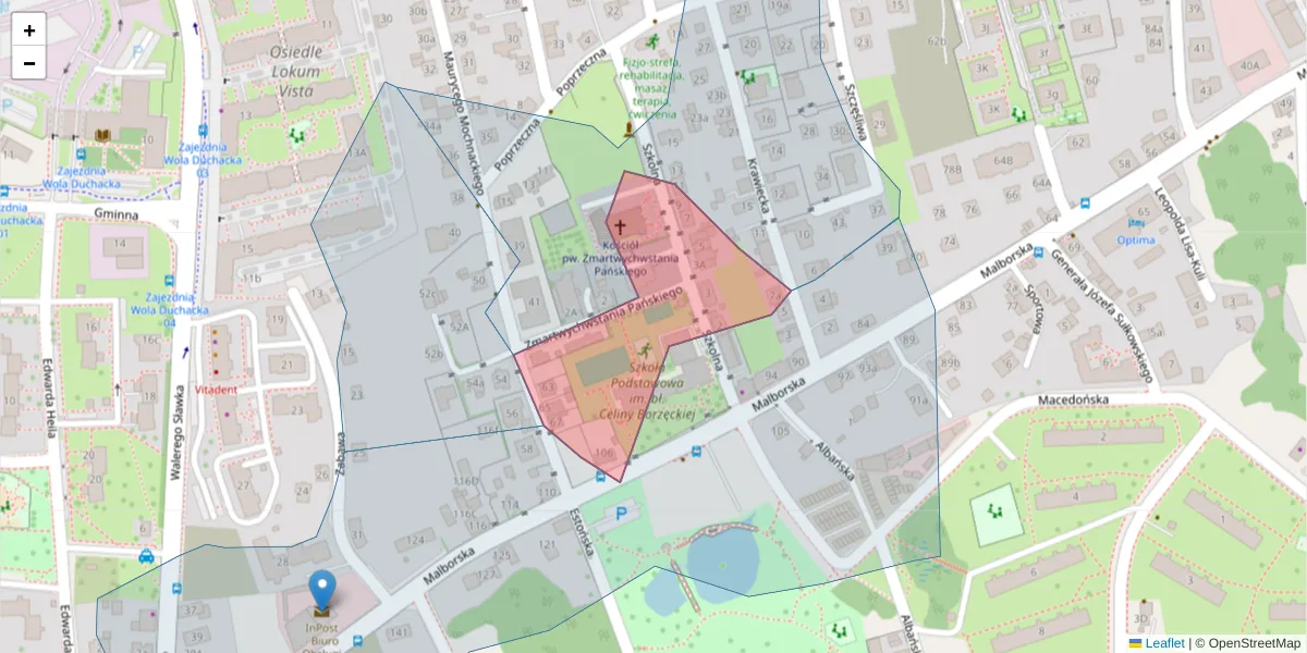 Szczegółowa mapa kodu pocztowego 30-648 z granicami, sąsiednimi kodami pocztowymi i urzędami pocztowymi