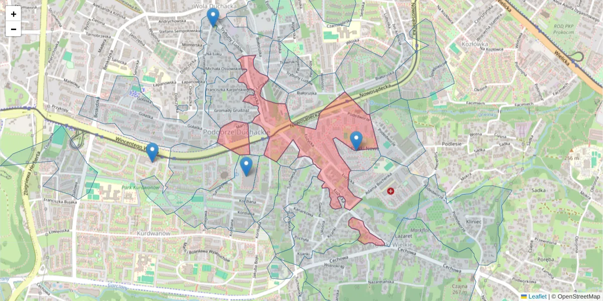 Szczegółowa mapa kodu pocztowego 30-658 z granicami, sąsiednimi kodami pocztowymi i urzędami pocztowymi