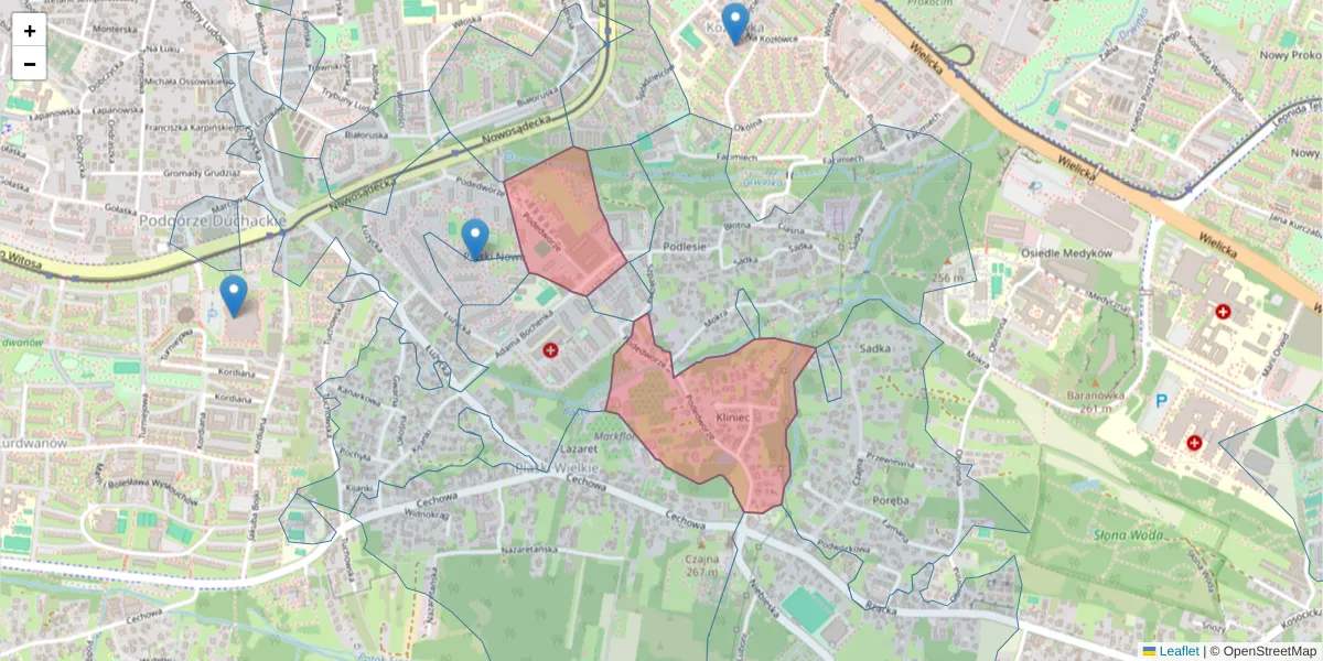 Szczegółowa mapa kodu pocztowego 30-686 z granicami, sąsiednimi kodami pocztowymi i urzędami pocztowymi