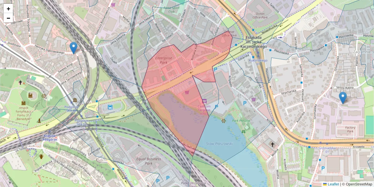 Szczegółowa mapa kodu pocztowego 30-707 z granicami, sąsiednimi kodami pocztowymi i urzędami pocztowymi