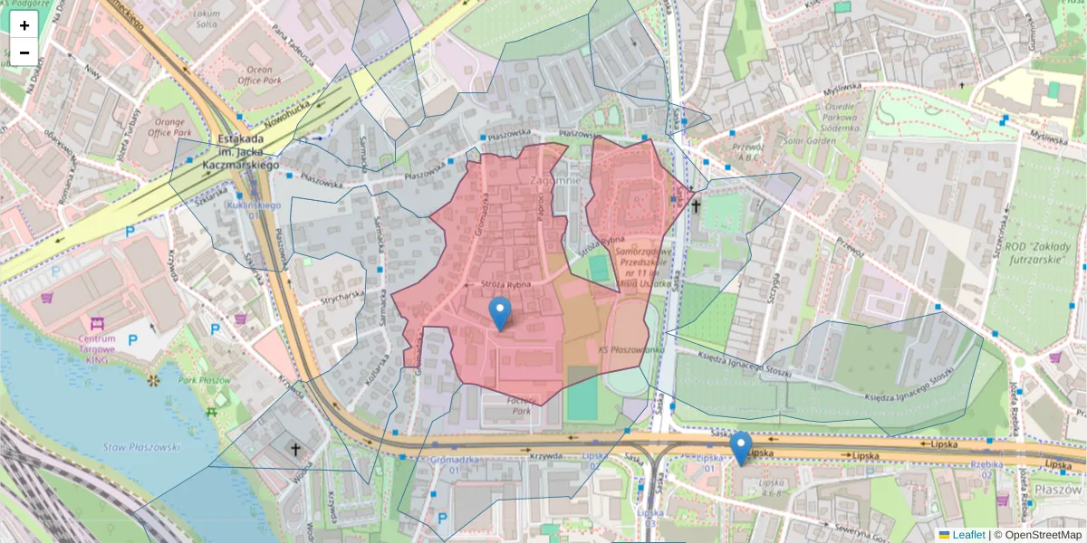 Szczegółowa mapa kodu pocztowego 30-714 z granicami, sąsiednimi kodami pocztowymi i urzędami pocztowymi