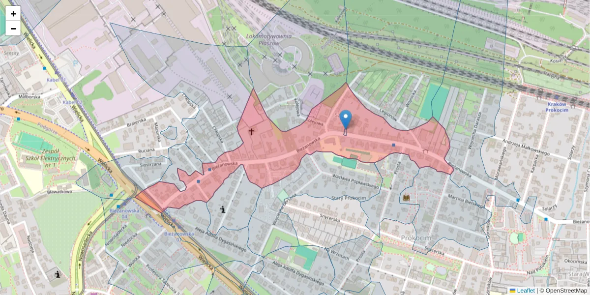 Szczegółowa mapa kodu pocztowego 30-812 z granicami, sąsiednimi kodami pocztowymi i urzędami pocztowymi