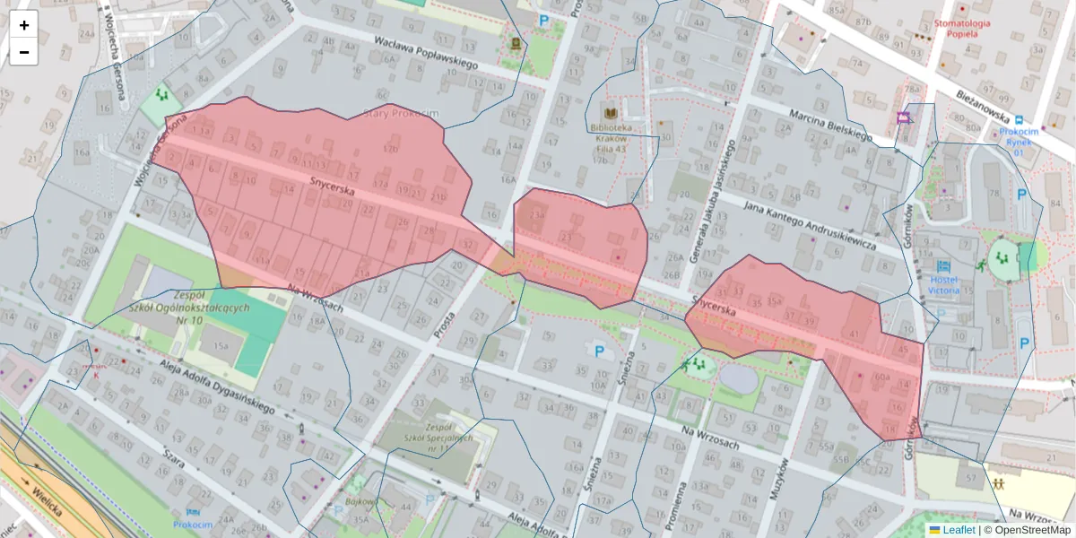 Szczegółowa mapa kodu pocztowego 30-817 z granicami, sąsiednimi kodami pocztowymi i urzędami pocztowymi