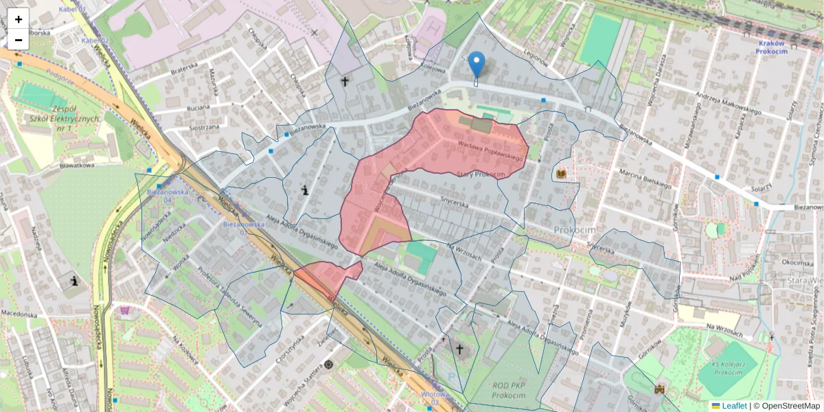 Szczegółowa mapa kodu pocztowego 30-818 z granicami, sąsiednimi kodami pocztowymi i urzędami pocztowymi