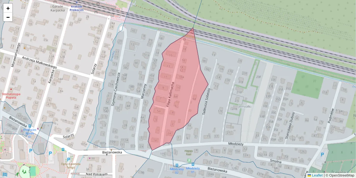 Szczegółowa mapa kodu pocztowego 30-834 z granicami, sąsiednimi kodami pocztowymi i urzędami pocztowymi