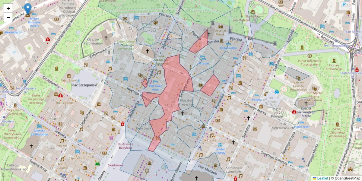 Szczegółowa mapa kodu pocztowego 31-018 z granicami, sąsiednimi kodami pocztowymi i urzędami pocztowymi