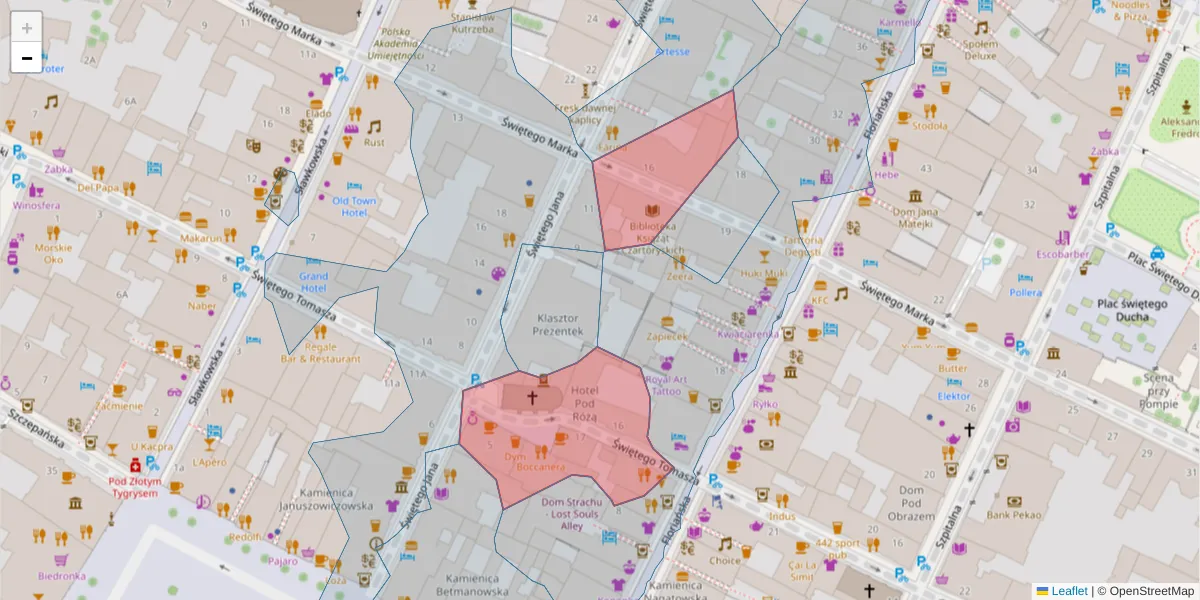 Szczegółowa mapa kodu pocztowego 31-022 z granicami, sąsiednimi kodami pocztowymi i urzędami pocztowymi