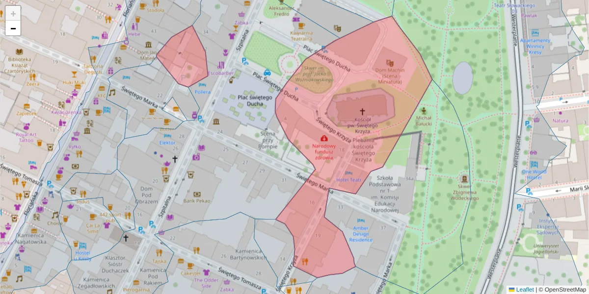 Szczegółowa mapa kodu pocztowego 31-023 z granicami, sąsiednimi kodami pocztowymi i urzędami pocztowymi