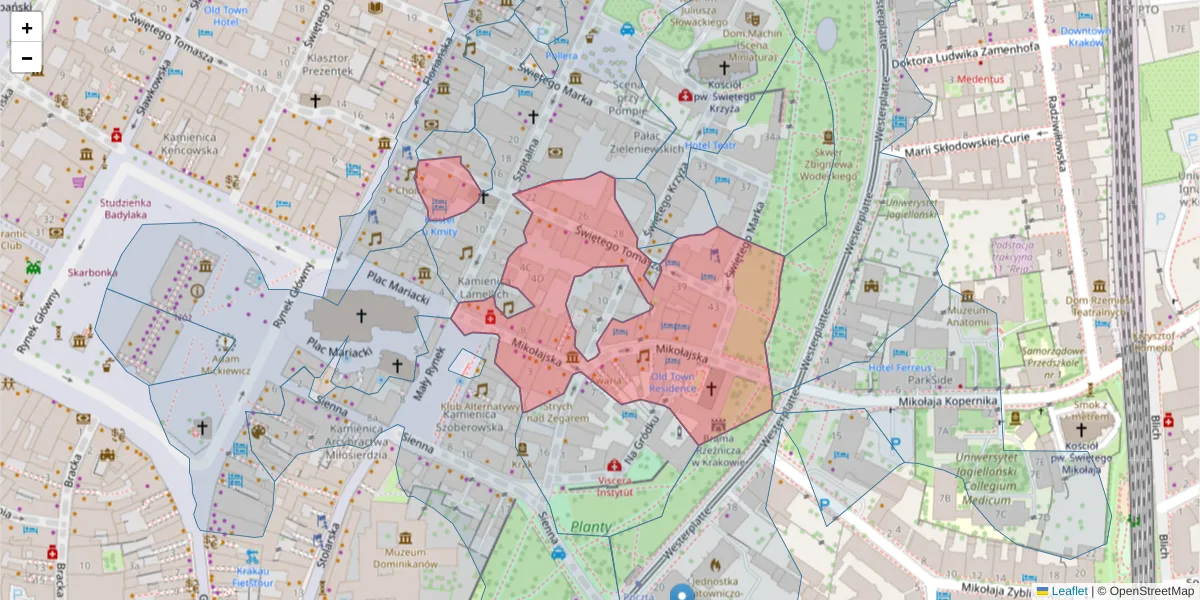 Szczegółowa mapa kodu pocztowego 31-027 z granicami, sąsiednimi kodami pocztowymi i urzędami pocztowymi