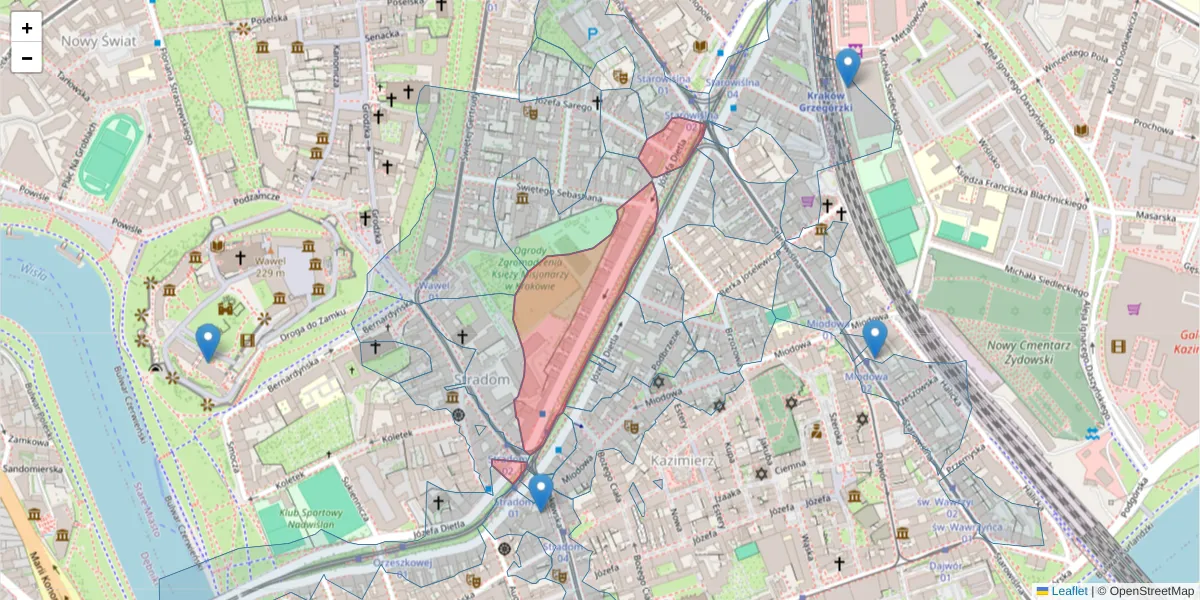 Szczegółowa mapa kodu pocztowego 31-039 z granicami, sąsiednimi kodami pocztowymi i urzędami pocztowymi