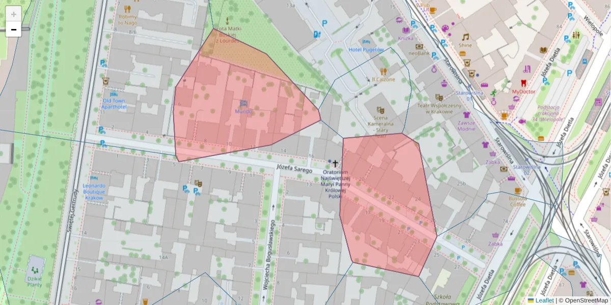 Szczegółowa mapa kodu pocztowego 31-047 z granicami, sąsiednimi kodami pocztowymi i urzędami pocztowymi
