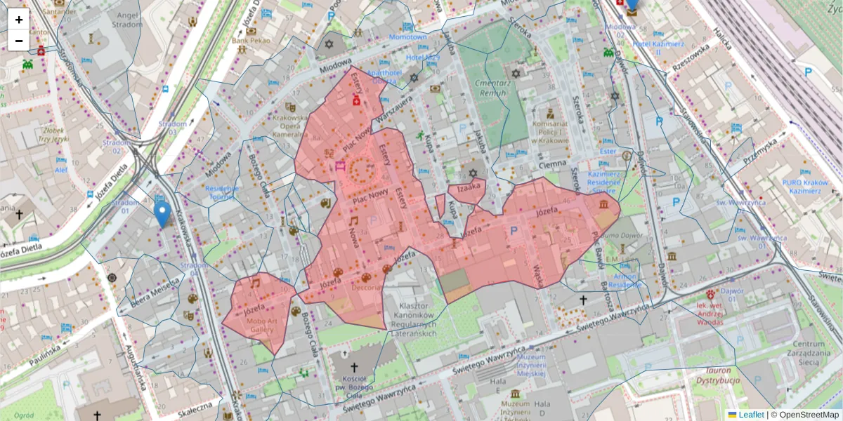 Szczegółowa mapa kodu pocztowego 31-056 z granicami, sąsiednimi kodami pocztowymi i urzędami pocztowymi