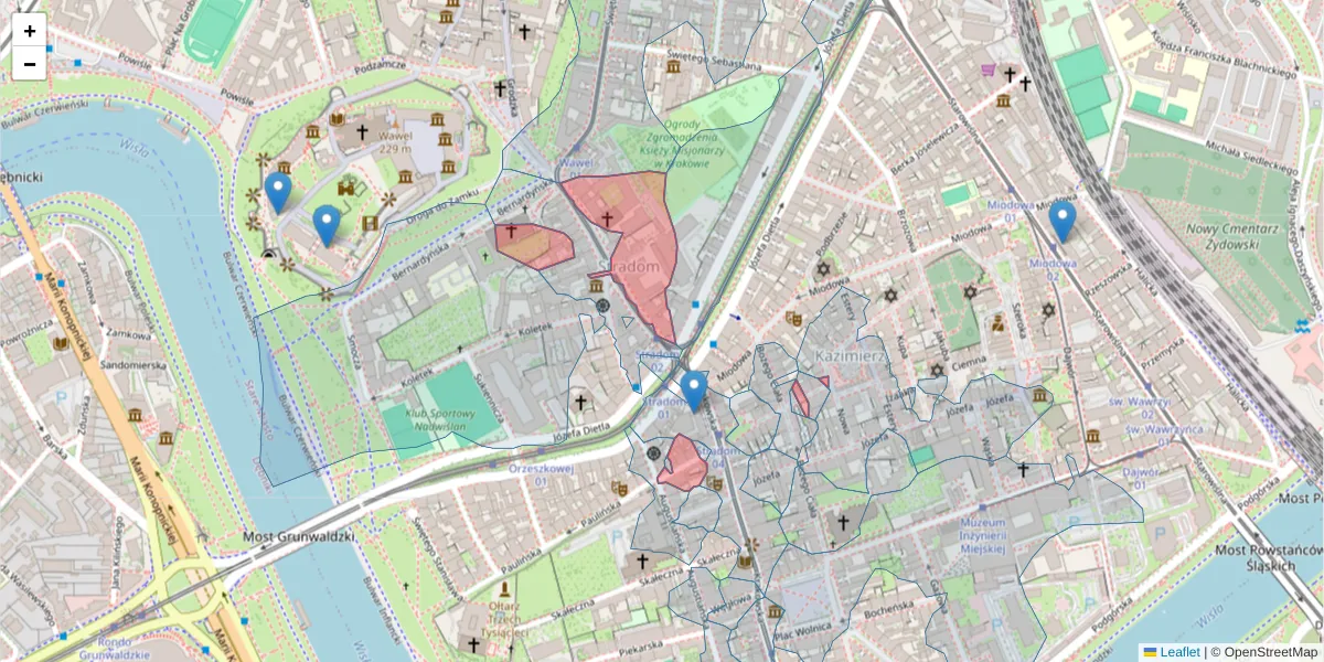 Szczegółowa mapa kodu pocztowego 31-058 z granicami, sąsiednimi kodami pocztowymi i urzędami pocztowymi