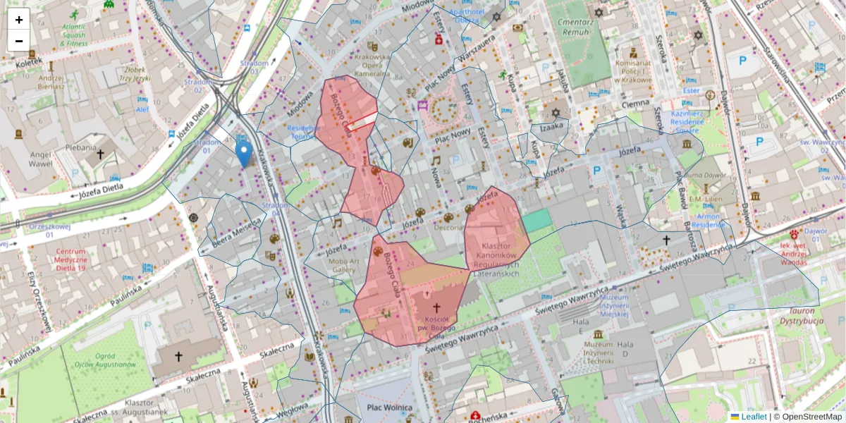 Szczegółowa mapa kodu pocztowego 31-059 z granicami, sąsiednimi kodami pocztowymi i urzędami pocztowymi