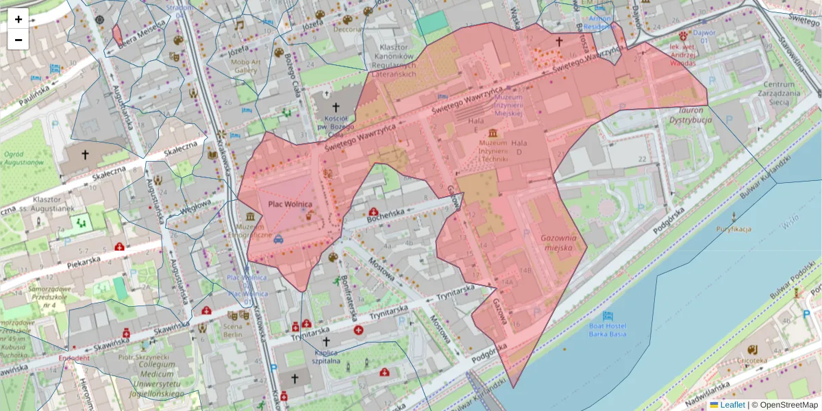 Szczegółowa mapa kodu pocztowego 31-060 z granicami, sąsiednimi kodami pocztowymi i urzędami pocztowymi