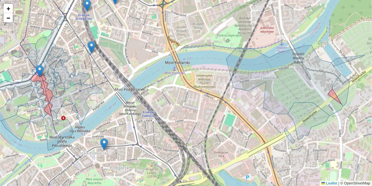 Szczegółowa mapa kodu pocztowego 31-062 z granicami, sąsiednimi kodami pocztowymi i urzędami pocztowymi