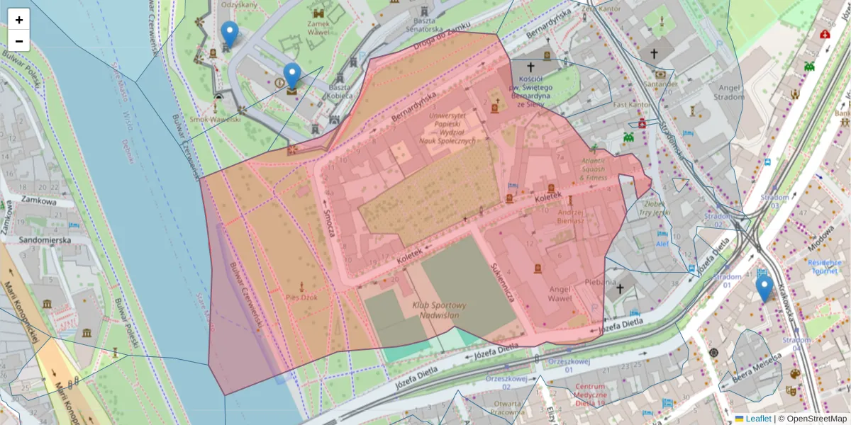 Szczegółowa mapa kodu pocztowego 31-069 z granicami, sąsiednimi kodami pocztowymi i urzędami pocztowymi