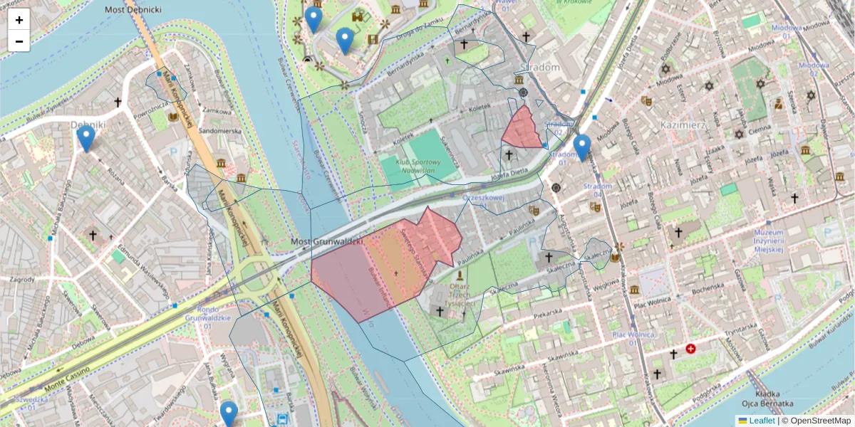 Szczegółowa mapa kodu pocztowego 31-071 z granicami, sąsiednimi kodami pocztowymi i urzędami pocztowymi