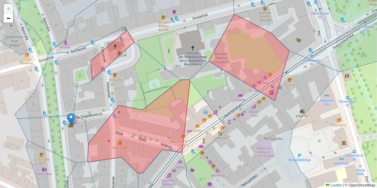 Szczegółowa mapa kodu pocztowego 31-103 z granicami, sąsiednimi kodami pocztowymi i urzędami pocztowymi