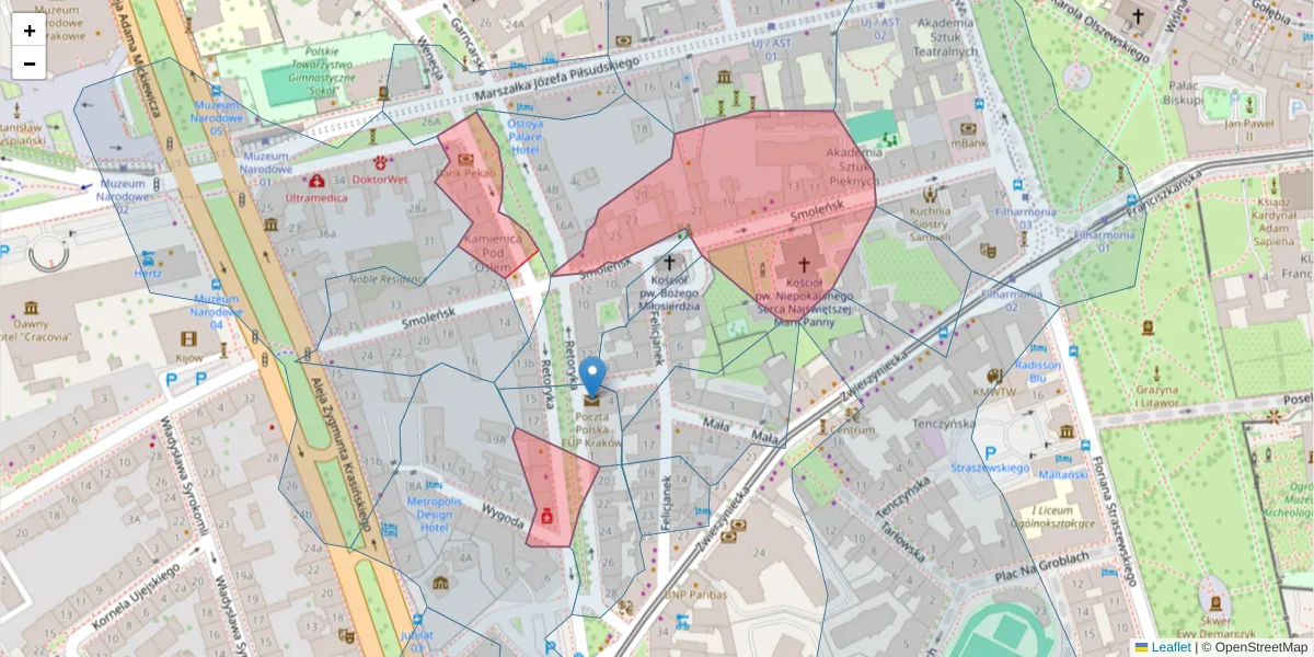 Szczegółowa mapa kodu pocztowego 31-108 z granicami, sąsiednimi kodami pocztowymi i urzędami pocztowymi