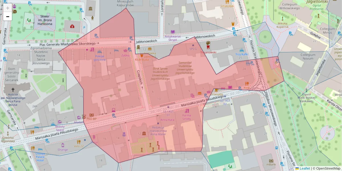 Szczegółowa mapa kodu pocztowego 31-110 z granicami, sąsiednimi kodami pocztowymi i urzędami pocztowymi