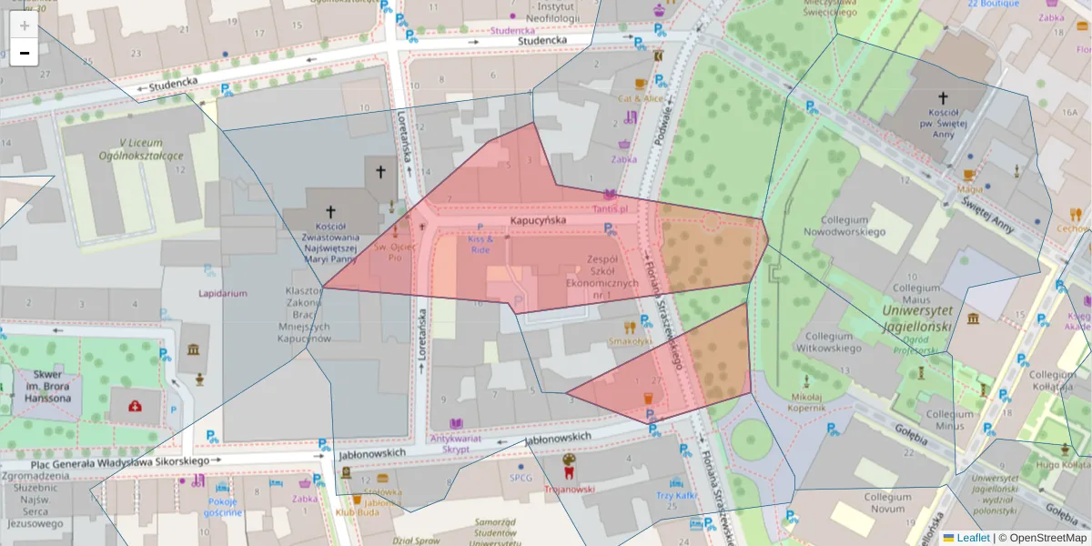 Szczegółowa mapa kodu pocztowego 31-113 z granicami, sąsiednimi kodami pocztowymi i urzędami pocztowymi