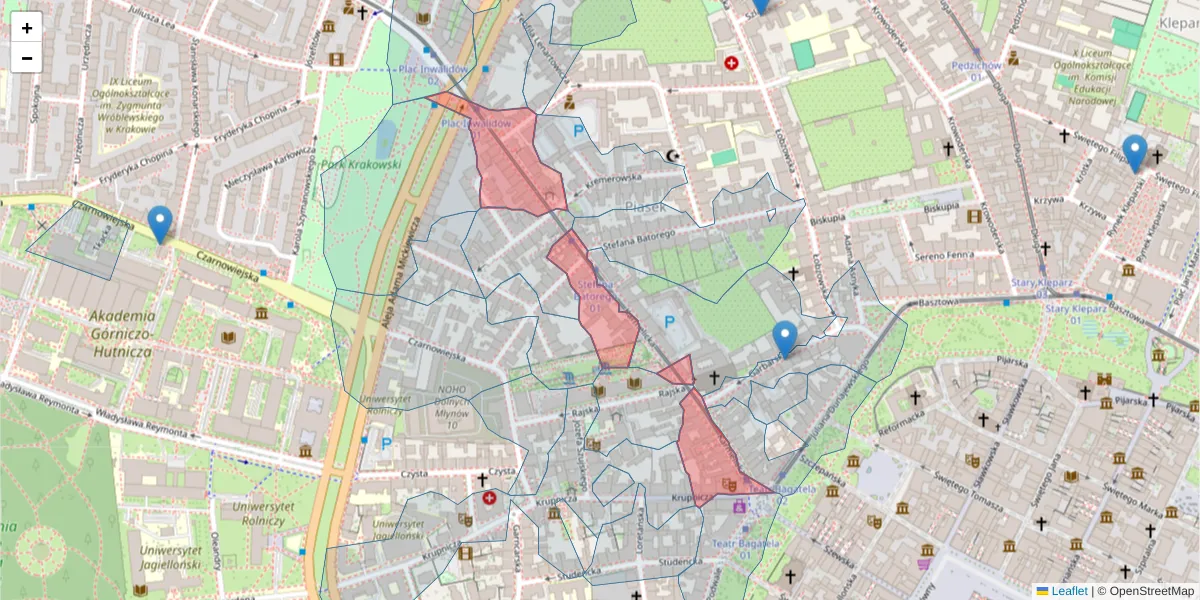 Szczegółowa mapa kodu pocztowego 31-128 z granicami, sąsiednimi kodami pocztowymi i urzędami pocztowymi