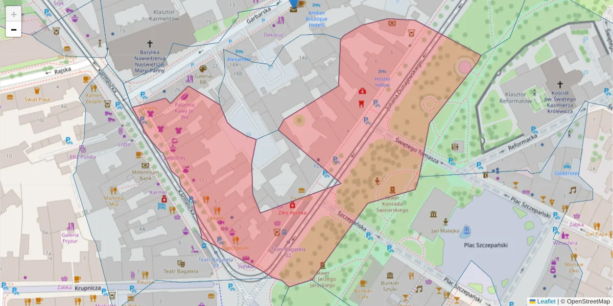 Szczegółowa mapa kodu pocztowego 31-133 z granicami, sąsiednimi kodami pocztowymi i urzędami pocztowymi