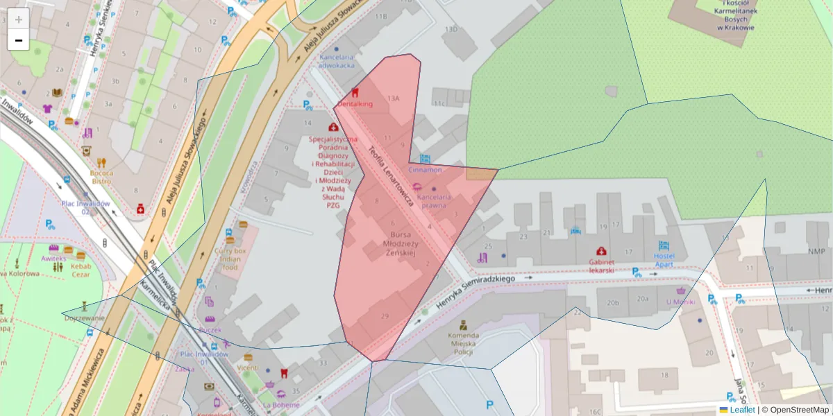 Szczegółowa mapa kodu pocztowego 31-138 z granicami, sąsiednimi kodami pocztowymi i urzędami pocztowymi
