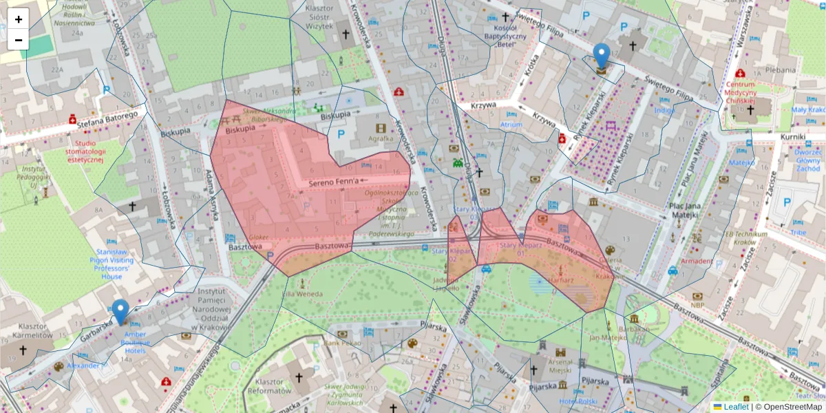 Szczegółowa mapa kodu pocztowego 31-143 z granicami, sąsiednimi kodami pocztowymi i urzędami pocztowymi
