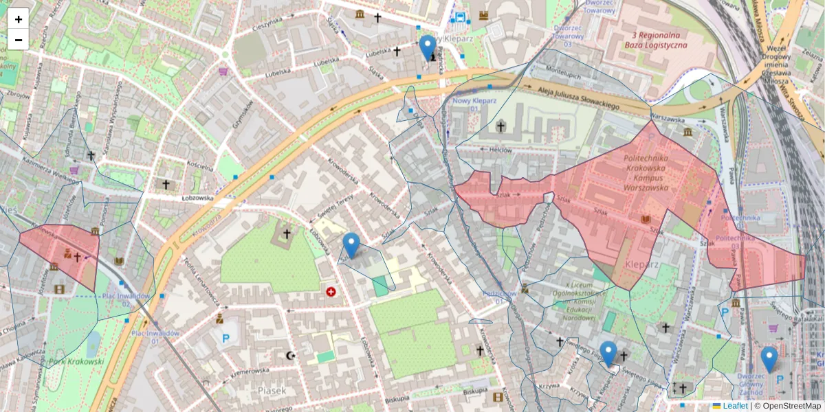 Szczegółowa mapa kodu pocztowego 31-153 z granicami, sąsiednimi kodami pocztowymi i urzędami pocztowymi