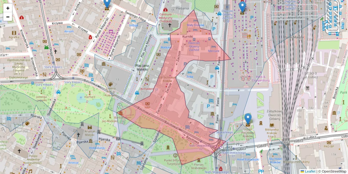 Szczegółowa mapa kodu pocztowego 31-156 z granicami, sąsiednimi kodami pocztowymi i urzędami pocztowymi